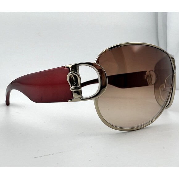 Vtg Y2K Christian Dior Buckle 2 Wrap Aviator Sunglasses Brown Gradient Red Gold main image 10